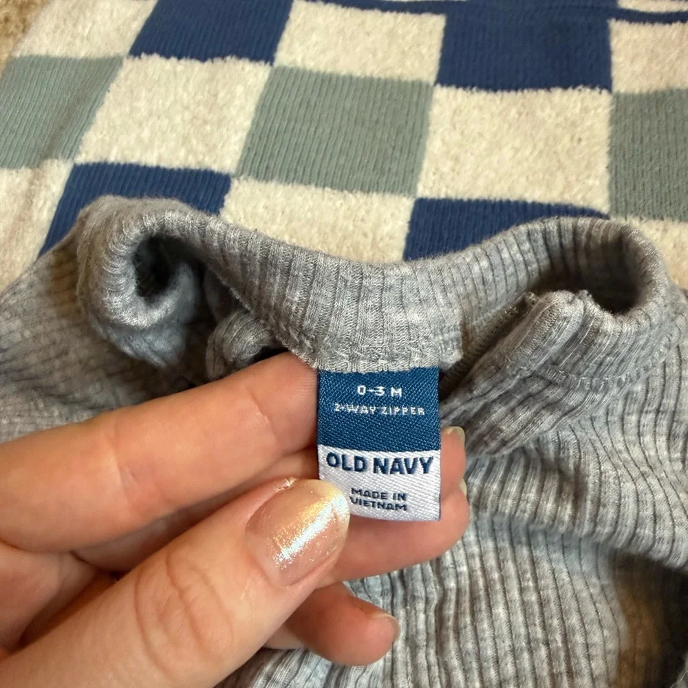 Old Navy Baby Footed One-Piece Sleepers in Gray, Light Blue, and Navy